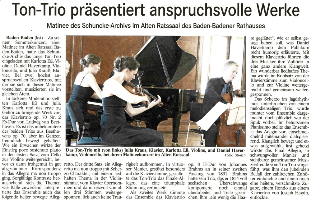 Ton-Trio präsentiert anspruchsvolle Werke Ton-Trio präsentiert anspruchsvolle Werke