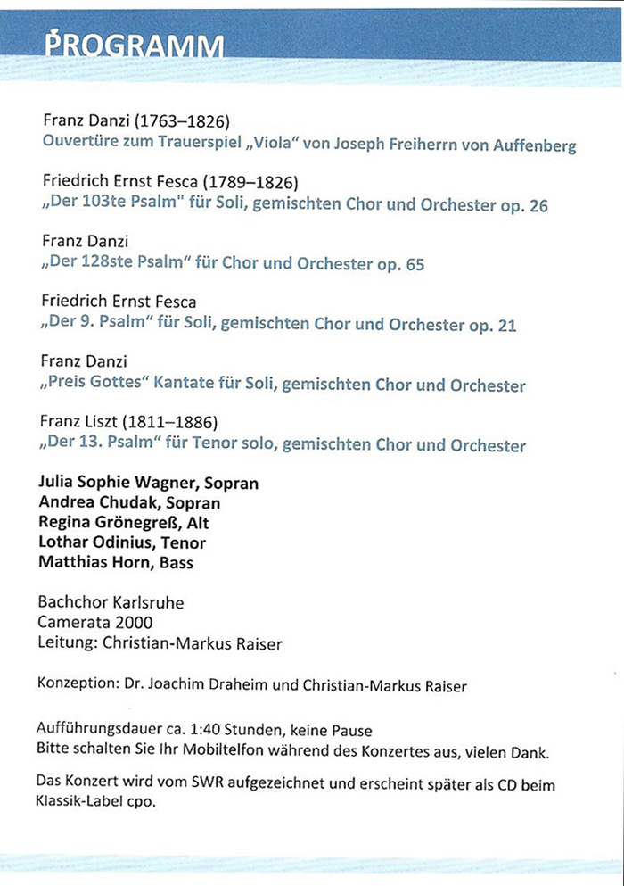 Programm zum 200. Jahrestag der Einweihung der Ev. Stadtkirche Karlsruhe