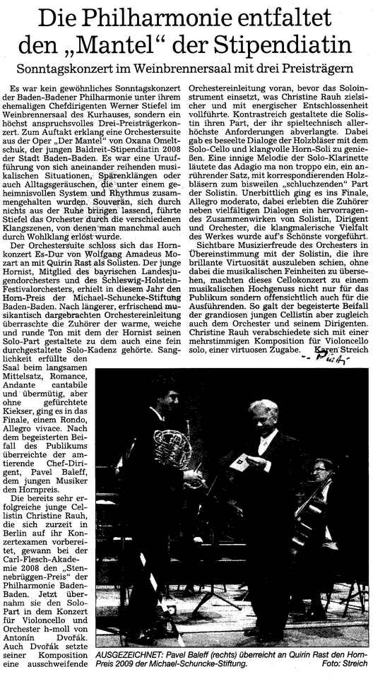 Quirin Rast bekommt Horn-Preis 2009 überreicht